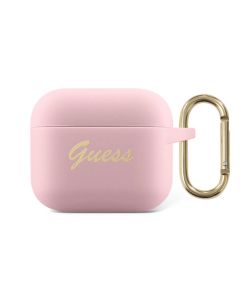 Guess Silicone Printed Script Case with Ring for Airpods 3 - Light Pink